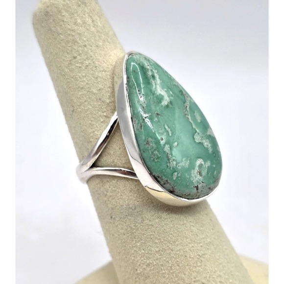 The Unbranded Brand Jewelry - Genuine Green Variscite Ring Size 7.5 Sterling Silver Teardrop Handmade NWT